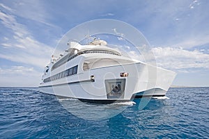 Large luxury catamaran at sea