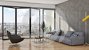 Large luxury modern bright interiors apartment Living room illus