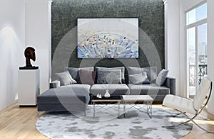 Large luxury modern bright interiors apartment Living room illus