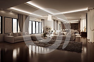 Large luxury modern elegant interiors Living room mockup. Modern style of furniture decoration. Generative AI