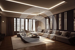 Large luxury modern elegant interiors Living room mockup. Modern style of furniture decoration. Generative AI