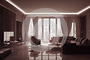 Large luxury modern elegant interiors Living room mockup. Modern style of furniture decoration. Generative AI