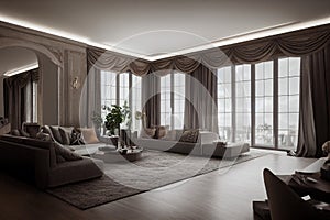 Large luxury modern elegant interiors Living room mockup. Modern style of furniture decoration. Generative AI