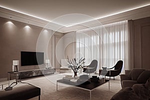 Large luxury modern elegant interiors Living room mockup. Modern style of furniture decoration. Generative AI