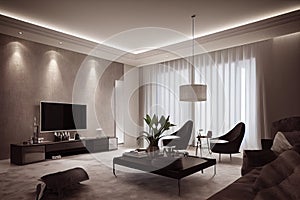 Large luxury modern elegant interiors Living room mockup. Modern style of furniture decoration. Generative AI