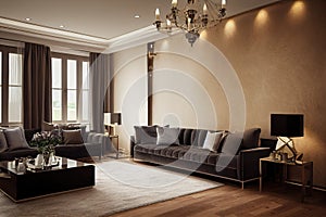 Large luxury modern elegant interiors Living room mockup. Modern style of furniture decoration. Generative AI