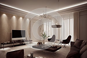 Large luxury modern elegant interiors Living room mockup. Modern style of furniture decoration. Generative AI