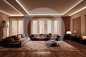 Large luxury modern elegant interiors Living room mockup. Modern style of furniture decoration. Generative AI