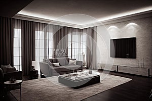 Large luxury modern elegant interiors Living room mockup. Modern style of furniture decoration. Generative AI