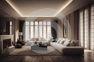 Large luxury modern elegant interiors Living room mockup. Modern style of furniture decoration. Generative AI