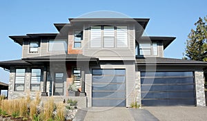 New Gray Black Home House Residence Exterior Double Garage