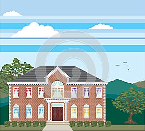 Large mansion house vector brick detailed.