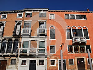 A large mansion lit by the sun in Venice in Italy