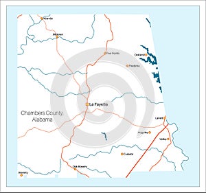 Large map of Chambers County in Alabama