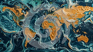 A large map of the world painted in detailed accuracy on a white wall, showcasing all continents, countries, and oceans