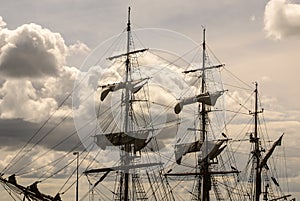 Large mast of an old sailing ship