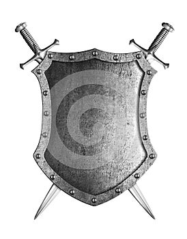 Large medieval shield with two crossed swords coat of arms