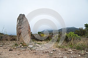 Large Menhir, Standing Stone With Foggy Landscape