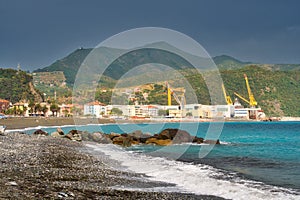 Large metal cranes in Riva Trigoso Shipyard photo