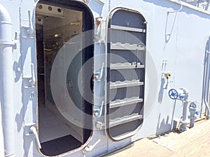 Large metal door water tight hatch open