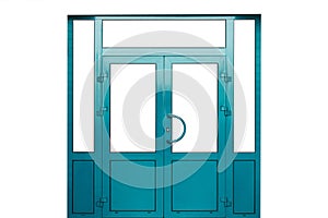 Large metal entrance door on a white background