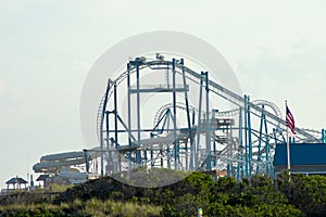 A Large Metal Roller Coaster From Afar