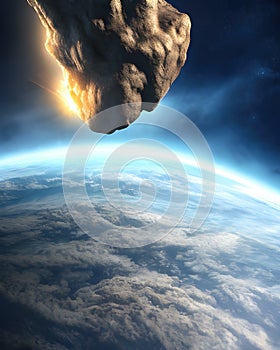 Large meteoroid or asteroid flying toward the Earth, generative ai