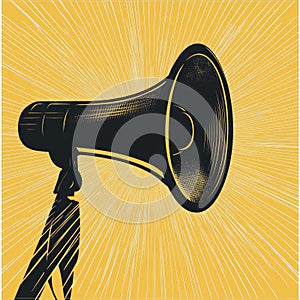 A large microphone is on a yellow background