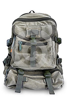 Large military backpack isolated on white background