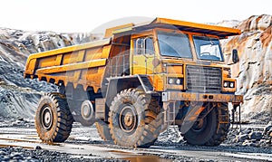 Large mining dump truck in a quarry.