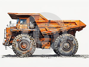 Large mining dump truck on a white background