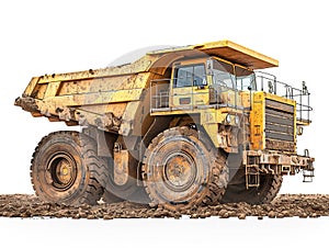 Large mining dump truck on a white background