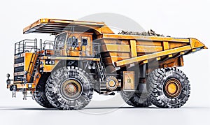 Large mining dump truck on a white background