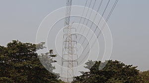 Large mobile tower for the supply of electricity in the town.