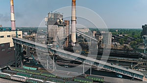 Large modern factory. Flight over a large metallurgical plant. Industrial exterior aerial view.