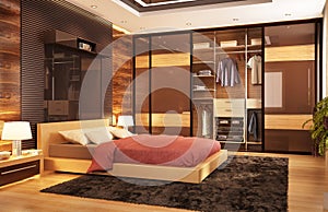 Large modern sliding wardrobe in a beautiful bedroom