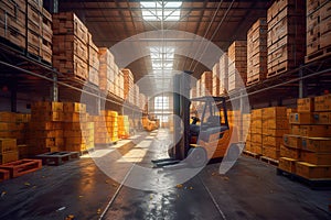 Large modern warehouse with forklifts