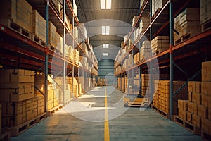 Large modern warehouse with forklifts