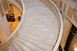 Large, monumental marble stairs in a hotel