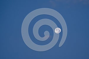 A large moon is in the sky above a blue sky.