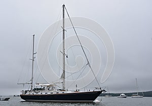 Large Moored Sailboat Anchored in the Harbor