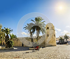 A large mosque in the town of Sousse in Tunisia against the back