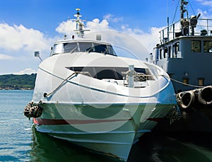 Large motor yacht moored in Marina