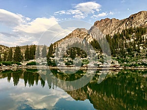 Large mountain lake with relection photo
