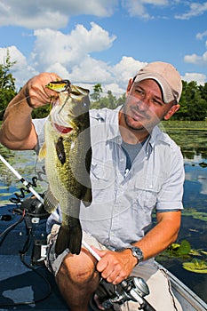 Large Mouth Bass Man Fishing Topwater Lure