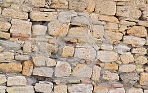 Large natural stones stacked in a stone wall background