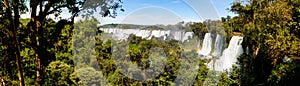 Large nature panorama of Iguacu (Iguazu) waterfall cascade on border of Brazil and Argentina