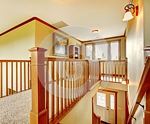 Large new American Home staircase hallway details.