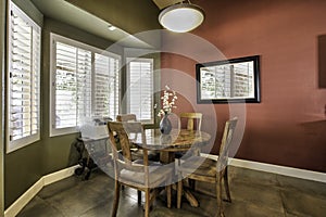 Large new dining room with tile floor