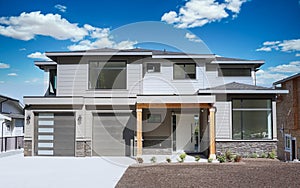 Luxurious New Home Construction Modern Large Suburban Residential Maison House Sunset Sky Chilliwack Canada